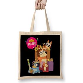 Humuts Bluey Mom Dad Funny Queen For Family Lover Bez Uzun Saplı Açık Bej Rengi Çanta