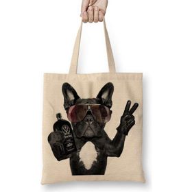 Humuts Bulldog Hangover Pug Köpek Bez Uzun Saplı Açık Bej Rengi Çanta