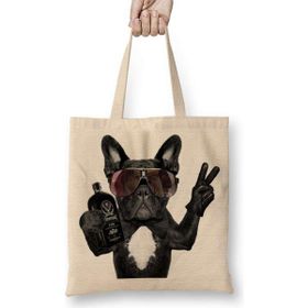 Humuts Bulldog Pug Köpek Bez Uzun Saplı Açık Bej Rengi Çanta