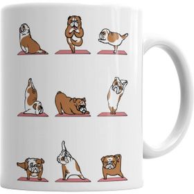 Humuts Bulldog Yoga Pug Köpek Beyaz Kupa