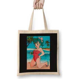 Humuts Bulma Classic Anime Girl Beach Swimsuit Bez Uzun Saplı Açık Bej Rengi Çanta