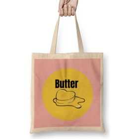 Humuts Butter Bts Army Pınk Gıft Bez Uzun Saplı Açık Bej Rengi Çanta