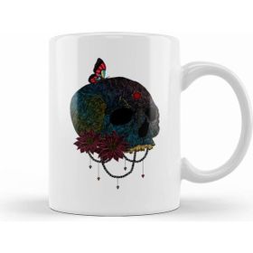 Humuts Butterfly On Colorful Skull Creepy Artist Graphic Kupa Bardak