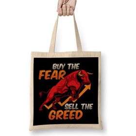 Humuts Buy The Fear Sell The Greed Bull Market Investing Bez Uzun Saplı Açık Bej Rengi Çanta