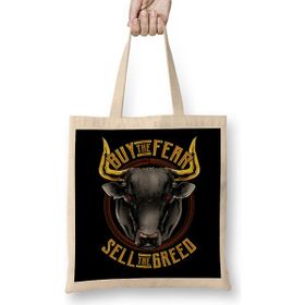 Humuts Buy The Fear Sell The Greed Bull Stock Market Bez Uzun Saplı Açık Bej Rengi Çanta