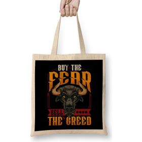 Humuts Buy The Fear Sell The Greed Trading Investing Bull Bez Uzun Saplı Açık Bej Rengi Çanta
