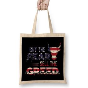 Humuts Buy The Fear Sell The Greed Usa Flag Patriotic Bez Uzun Saplı Açık Bej Rengi Çanta