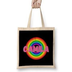 Humuts Camila -Name Personalized Custom - Vintage Retro Rainbow Style Design Gift Baby-Gift For Her Bez Kadın Günlük Çanta