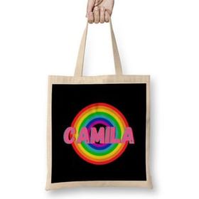 Humuts Camila -Name Personalized Custom - Vintage Retro Rainbow Style Design Gift Baby-Gift For Her Bez Kadın Günlük Çanta