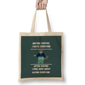 Humuts CAT Funny Coffee Drinks Lover Gift Quote Ninja - Vintage Retro Rainbow Style Bez Kadın Günlük Çanta