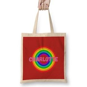 Humuts Charlotte -Name personalized Custom - vintage Retro Rainbow Style Design Gift Baby-Gift For Her Bez Kadın Günlük Çanta