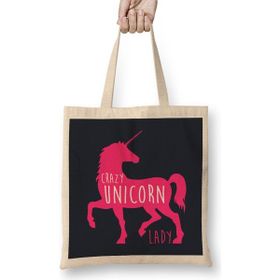 Humuts Crazy Unicorn Lady Açık Bej Uzun Saplı Bez Çanta