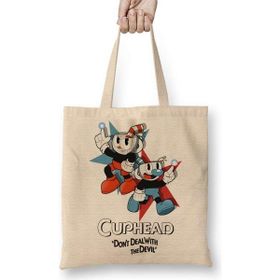 Humuts Cuphead And Mugman Açık Bej Uzun Saplı Bez Çanta