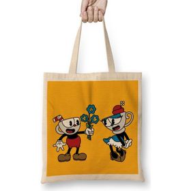 Humuts Cuphead Meets Teacuphead Açık Bej Uzun Saplı Bez Çanta