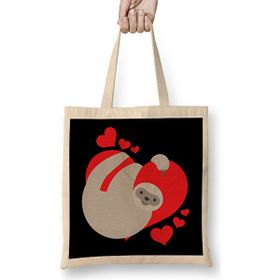 Humuts Cute Adorable Valentines Day Sloth Hugging Heart Bez Uzun Saplı Açık Bej Rengi Çanta