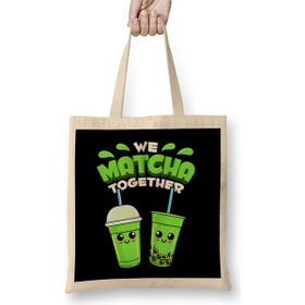 Humuts Cute Adorable We Matcha Together Food Pun Bez Uzun Saplı Açık Bej Rengi Çanta