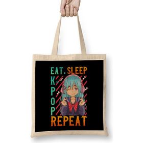 Humuts Cute Eat Sleep K-Pop Repeat Kawaii Anime Girl Kpop Bez Çanta
