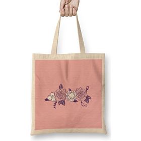 Humuts Cute Flowers Illustration Açık Bej Uzun Saplı Bez Çanta