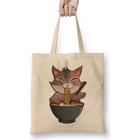 Humuts Cute & Funny Anime Kitty Ramen Kawaii Cat Bez Uzun Saplı Açık Bej Rengi Çanta