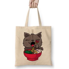 Humuts Cute & Funny Anime Kitty Ramen Kawaii Cat Bez Uzun Saplı Açık Bej Rengi Çanta