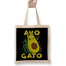 Humuts Cute Funny Avogato Avocado Cat Pun Uzun Saplı Açık Bej Bez Çanta