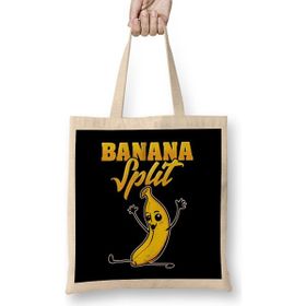 Humuts Cute Funny Banana Split Gymnast Pun Uzun Saplı Açık Bej Bez Çanta