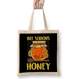 Humuts Cute Funny Bee Serious Honey Beekeeper Pun Uzun Saplı Açık Bej Bez Çanta