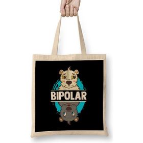 Humuts Cute Funny Bipolar Polar Bear Polarity Pun Uzun Saplı Açık Bej Bez Çanta