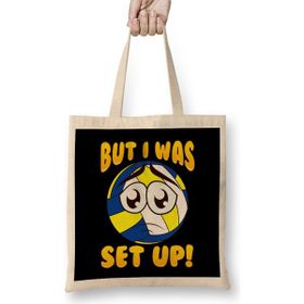 Humuts Cute Funny But I Was Set Up Volleyball Ball Pun Uzun Saplı Açık Bej Bez Çanta