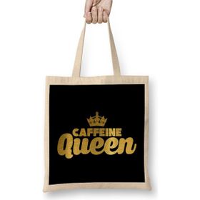 Humuts Cute Funny Caffeine Queen Coffee Addicts Uzun Saplı Açık Bej Bez Çanta