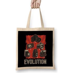 Humuts Cute Funny Camera Evolution Photographer Uzun Saplı Açık Bej Bez Çanta