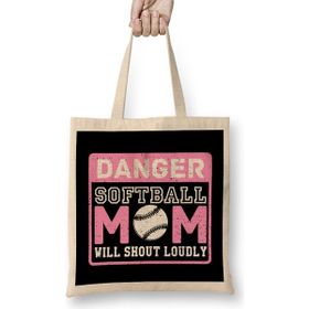 Humuts Cute Funny Danger Softball Mom Will Shout Loudly Uzun Saplı Açık Bej Bez Çanta