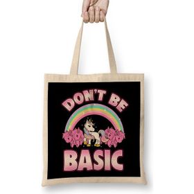Humuts Cute Funny Don't Be Basic Unicorn Rainbow Uzun Saplı Açık Bej Bez Çanta