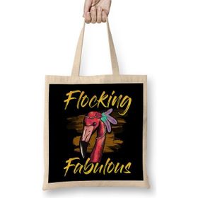 Humuts Cute Funny Flocking Fabulous Flamingo Pun Uzun Saplı Açık Bej Bez Çanta