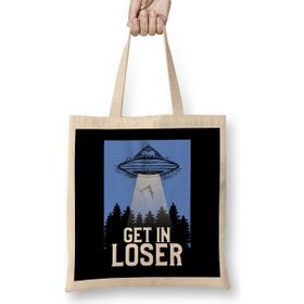 Humuts Cute Funny Get in Loser Ufo Aliens Spaceship Uzun Saplı Açık Bej Bez Çanta