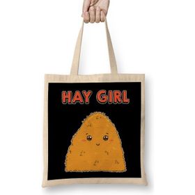 Humuts Cute Funny Hay Girl Bale of Hay Pun Pickup Line Uzun Saplı Açık Bej Bez Çanta