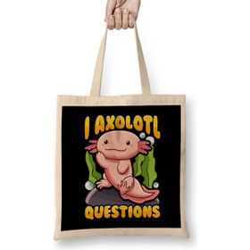 Humuts Cute Funny I Axolotl Questions Pun Walking Fish Uzun Saplı Açık Bej Bez Çanta
