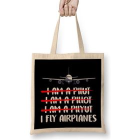 Humuts Cute Funny I Fly Airplanes Pilot Joke Flying Pun Uzun Saplı Açık Bej Bez Çanta