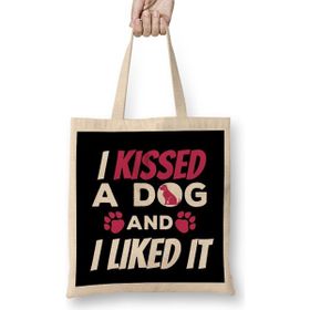 Humuts Cute Funny I Kissed a Dog and I Liked It Dog Uzun Saplı Açık Bej Bez Çanta