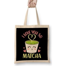 Humuts Cute Funny I Love You So Matcha Adorable Pun Uzun Saplı Açık Bej Bez Çanta