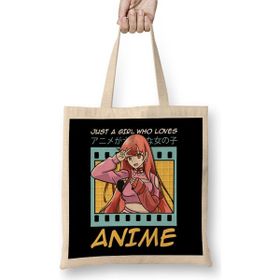 Humuts Cute Funny Just A Girl Who Loves Anime Bez Uzun Saplı Açık Bej Rengi Çanta