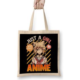 Humuts Cute Funny Just A Girl Who Loves Anime Bez Uzun Saplı Açık Bej Rengi Çanta