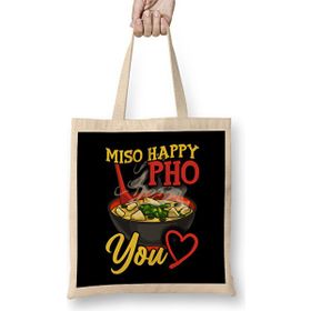 Humuts Cute Funny Miso Happy Pho You Miso Soup Pun Bez Uzun Saplı Açık Bej Rengi Çanta