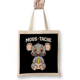 Humuts Cute Funny Mous-Tache Mouse Pun Mustachioed Bez Uzun Saplı Açık Bej Rengi Çanta