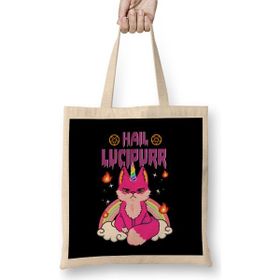 Humuts Cute Funny Satanic Hail Lucipurr Rainbow Emo Cat Bez Uzun Saplı Açık Bej Rengi Çanta