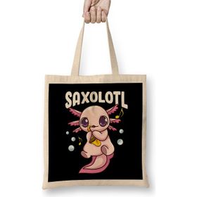 Humuts Cute Funny Saxolotl Adorable Sax Playing Axolotl Uzun Saplı Açık Bej Bez Çanta