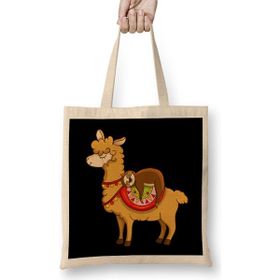 Humuts Cute Funny Sloth Riding Llama Animal Friends Uzun Saplı Açık Bej Bez Çanta
