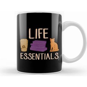Humuts Cute Life Essentials Are Coffee, Books, And Cats Beyaz Kupa