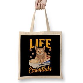 Humuts Cute Life Essentials Are Coffee, Books, and Cats Uzun Saplı Bez Çanta
