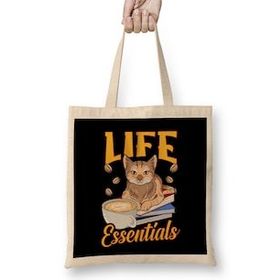 Humuts Cute Life Essentials Are Coffee, Books, and Cats Uzun Saplı Bez Çanta